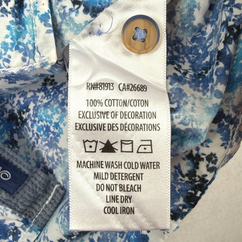 Robert Graham Button Up Shirt Mens Floral Print Blue White Long Sleeve Size XL